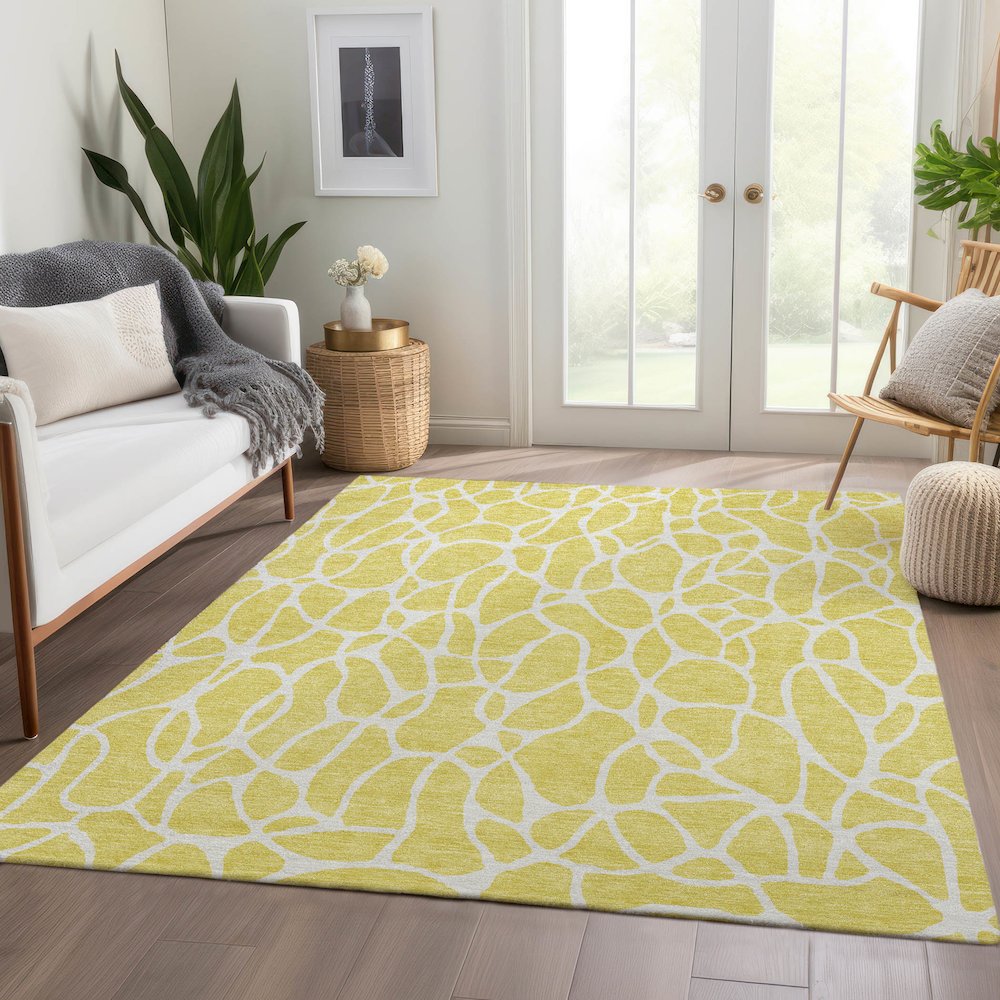 Premium Machine Washable Mayfield AMF1024 Yellow 8' x 10' Rug. Picture 6