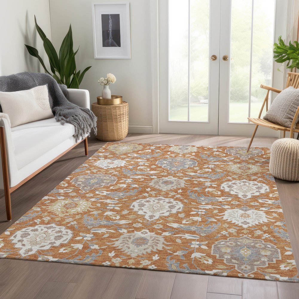 Premium Machine Washable Mayfield AMF1026 Copper 8' x 10' Rug. Picture 6