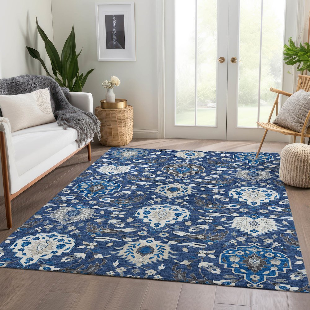 Premium Machine Washable Mayfield AMF1026 Navy 8' x 10' Rug. Picture 6