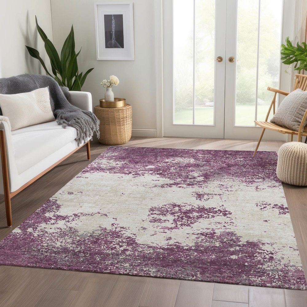 Premium Machine Washable Mayfield AMF1027 Eggplant 8' x 10' Rug. Picture 6