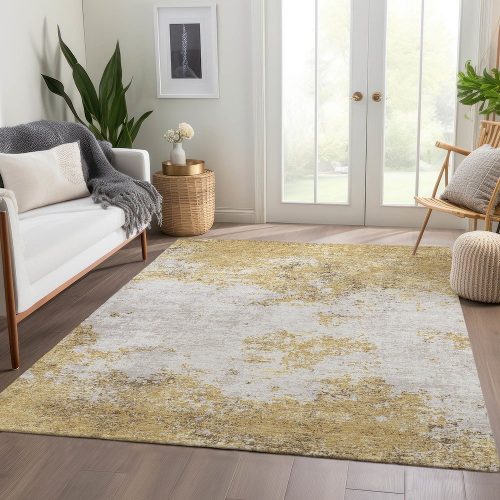 Premium Machine Washable Mayfield AMF1027 Gold 8' x 10' Rug. Picture 6