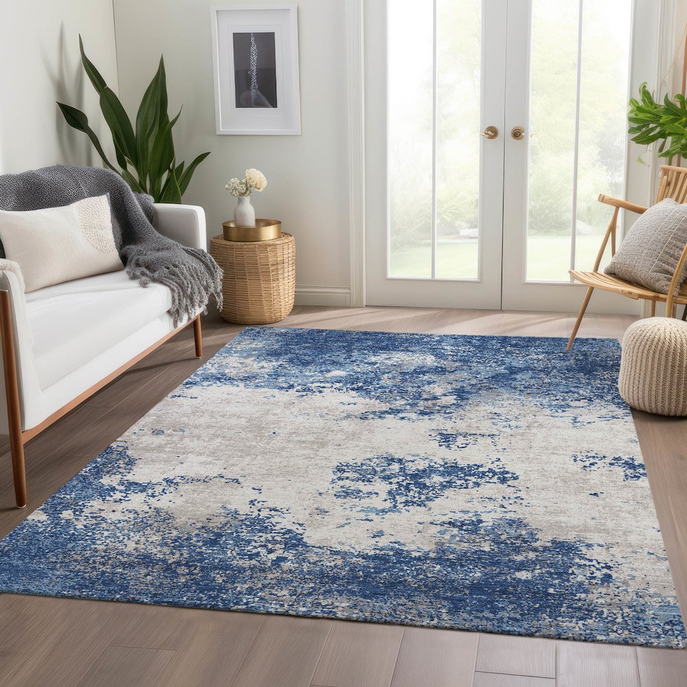 Premium Machine Washable Mayfield AMF1027 Navy 8' x 10' Rug. Picture 6