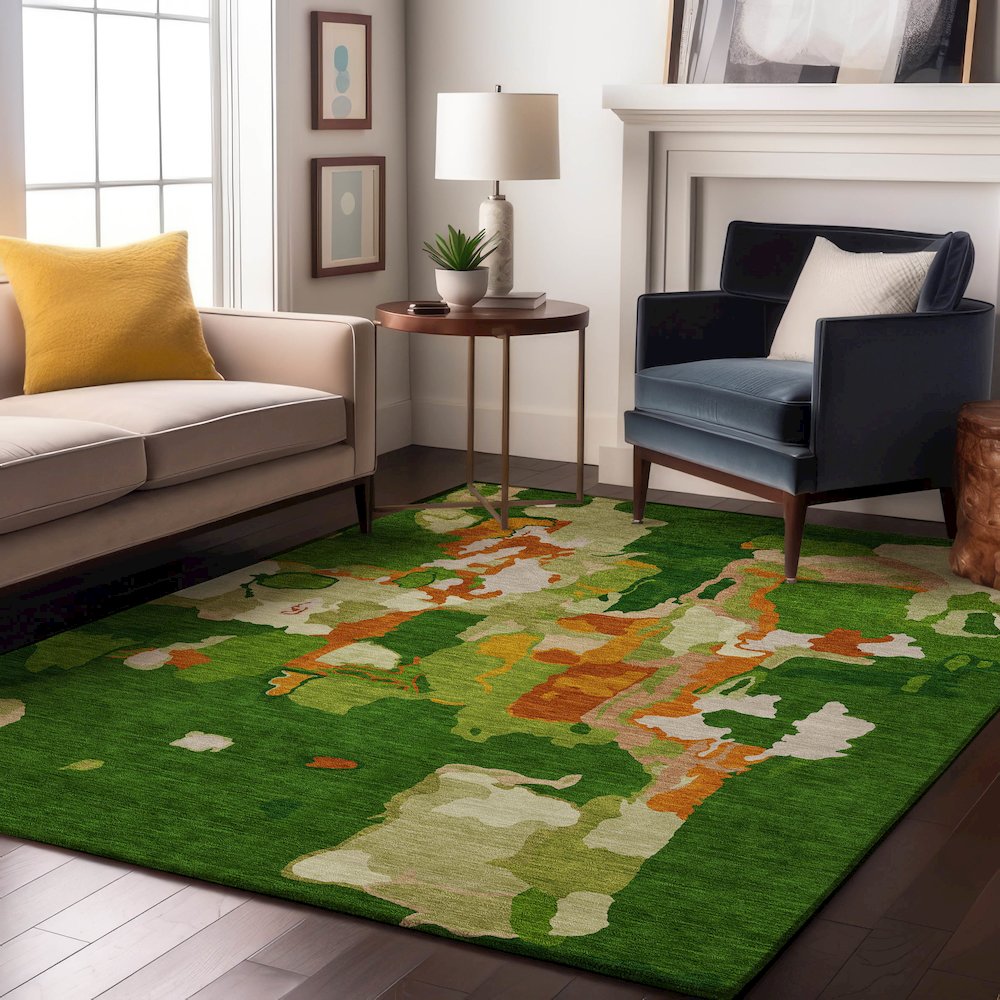 Premium Machine Washable Mayfield AMF1028 Green 8' x 10' Rug. Picture 5