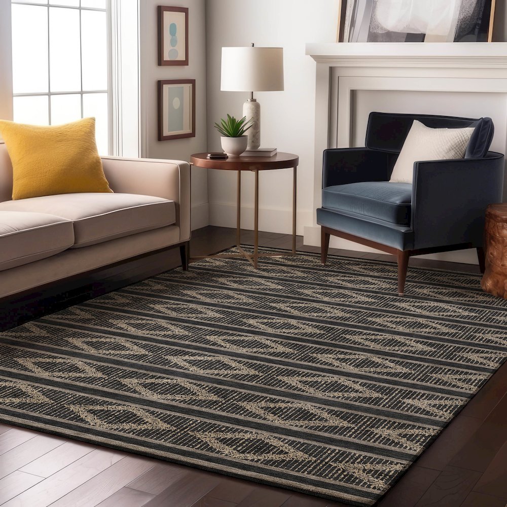 Premium Machine Washable Mayfield AMF1029 Black 8' x 10' Rug. Picture 5