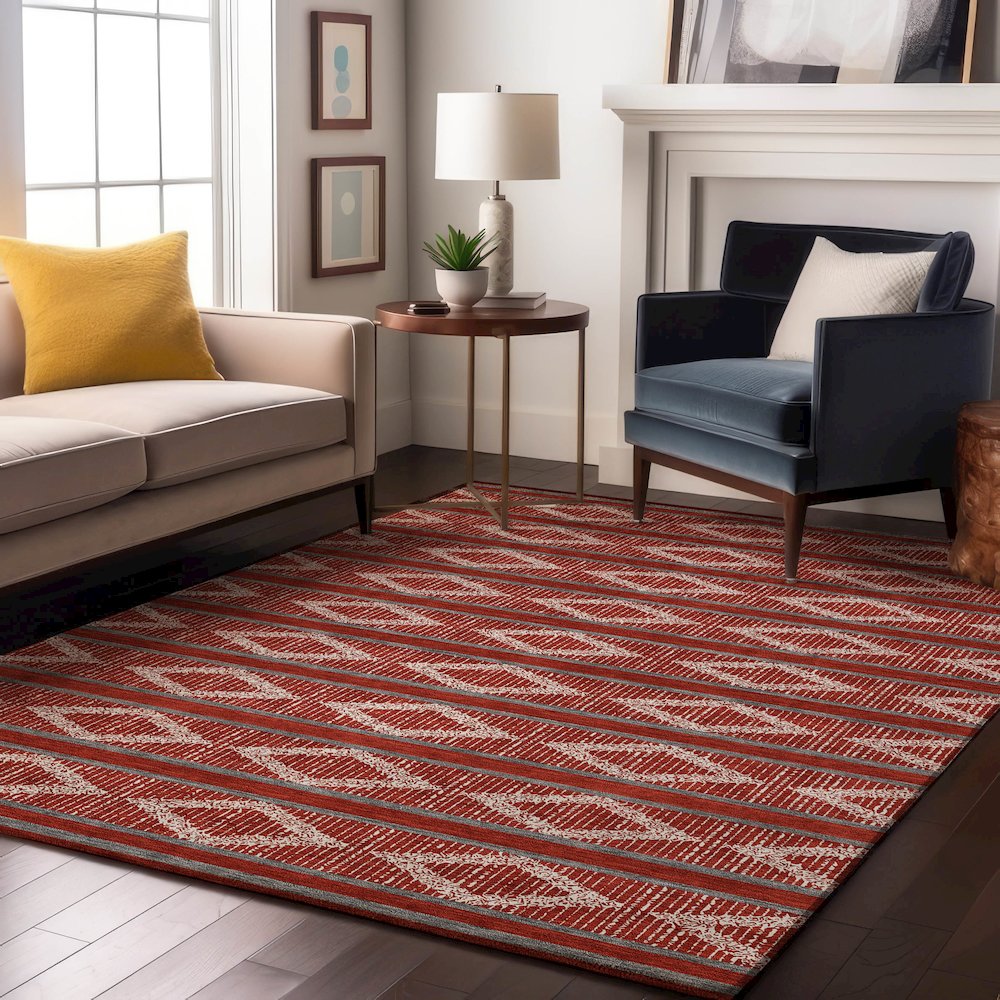 Premium Machine Washable Mayfield AMF1029 Red 8' x 10' Rug. Picture 5