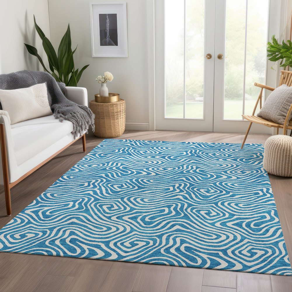Premium Machine Washable Mayfield AMF1030 Teal 8' x 10' Rug. Picture 6