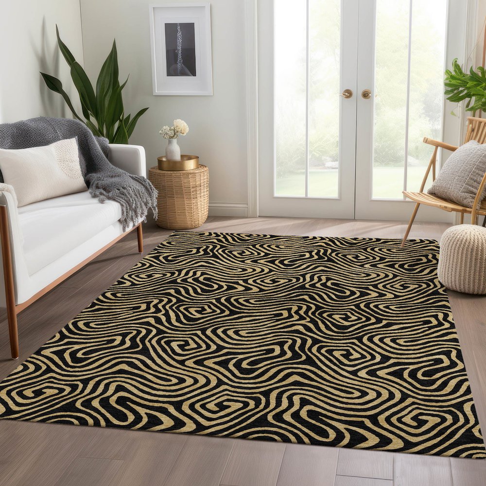 Premium Machine Washable Mayfield AMF1031 Black 8' x 10' Rug. Picture 6