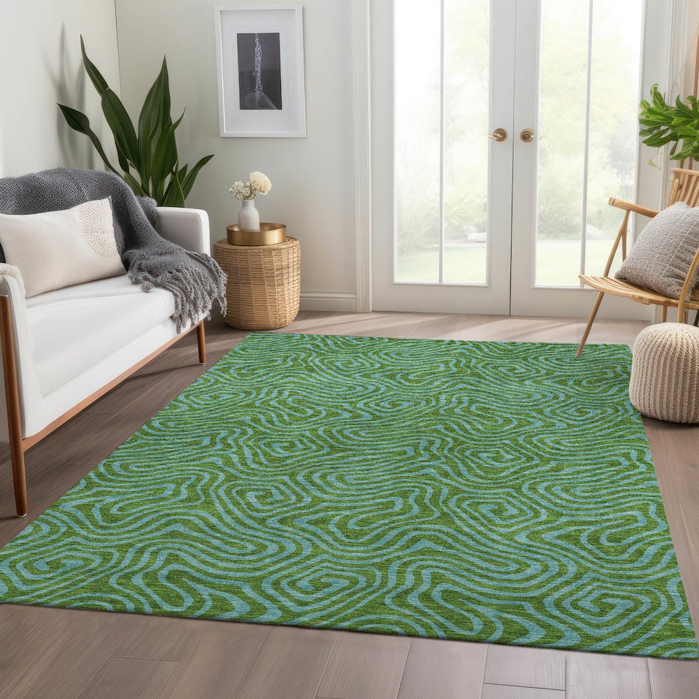 Premium Machine Washable Mayfield AMF1031 Green 8' x 10' Rug. Picture 6