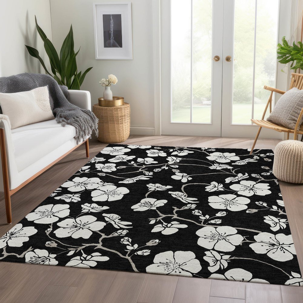 Premium Machine Washable Mayfield AMF1032 Black 8' x 10' Rug. Picture 6