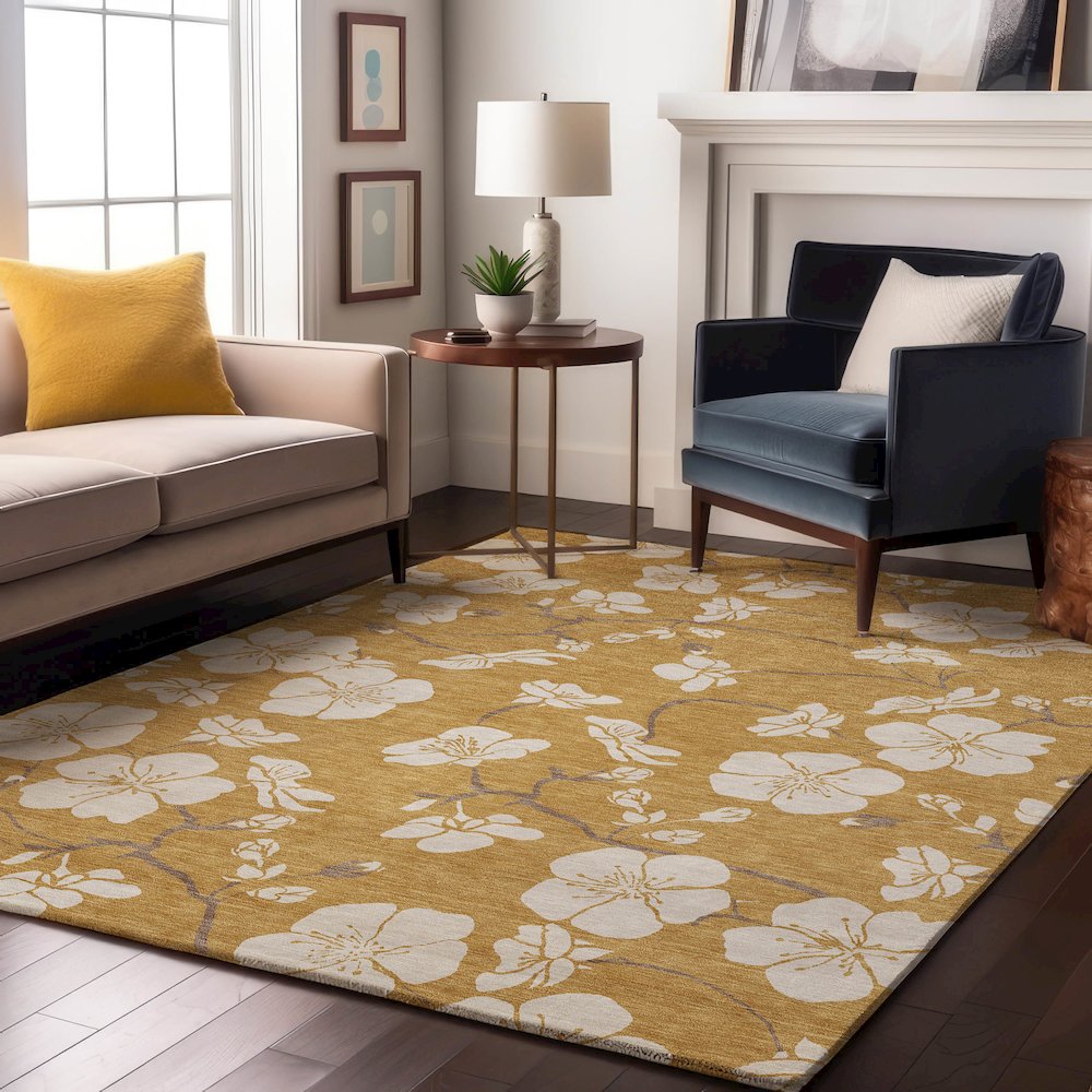 Premium Machine Washable Mayfield AMF1032 Gold 8' x 10' Rug. Picture 5