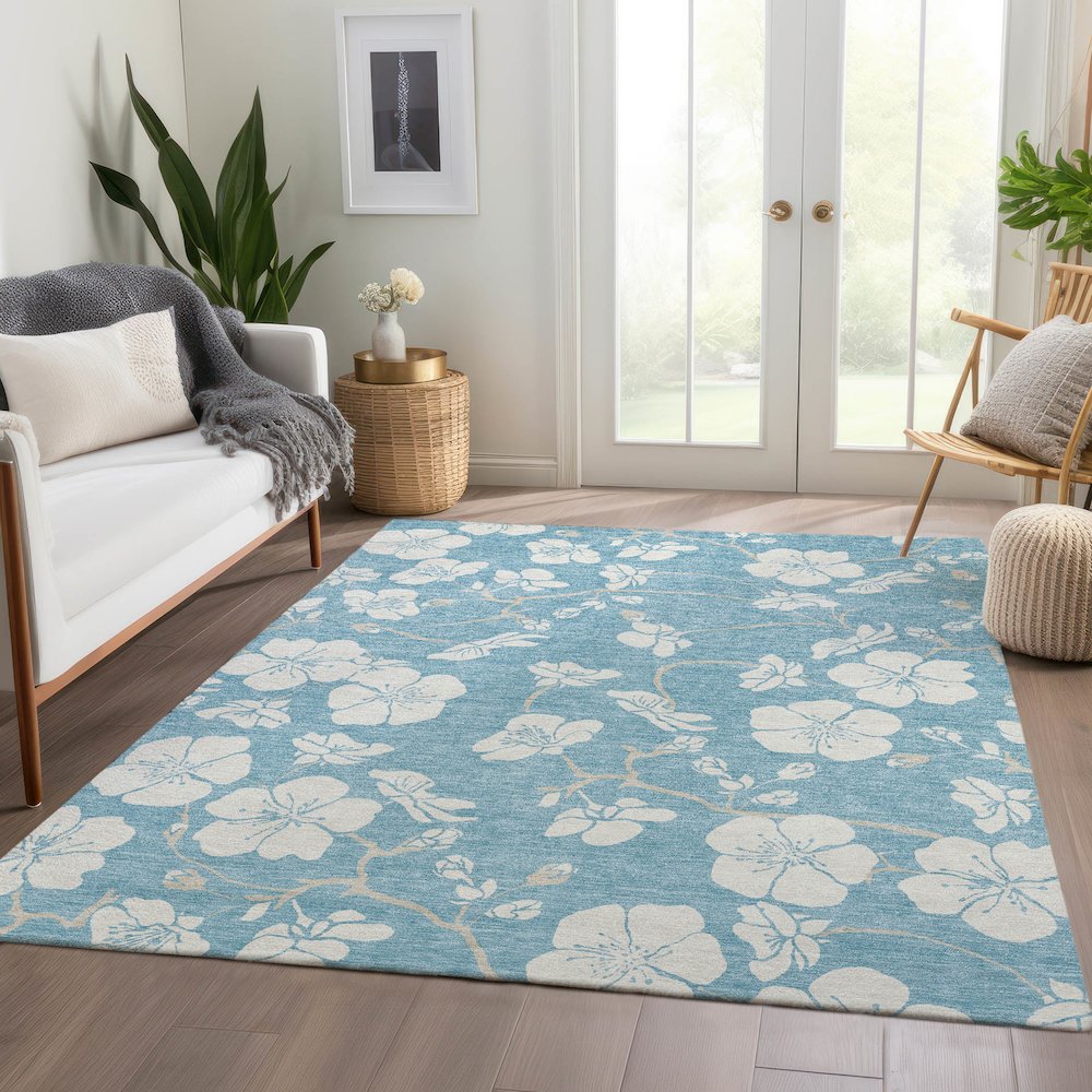 Premium Machine Washable Mayfield AMF1032 Sky 8' x 10' Rug. Picture 6