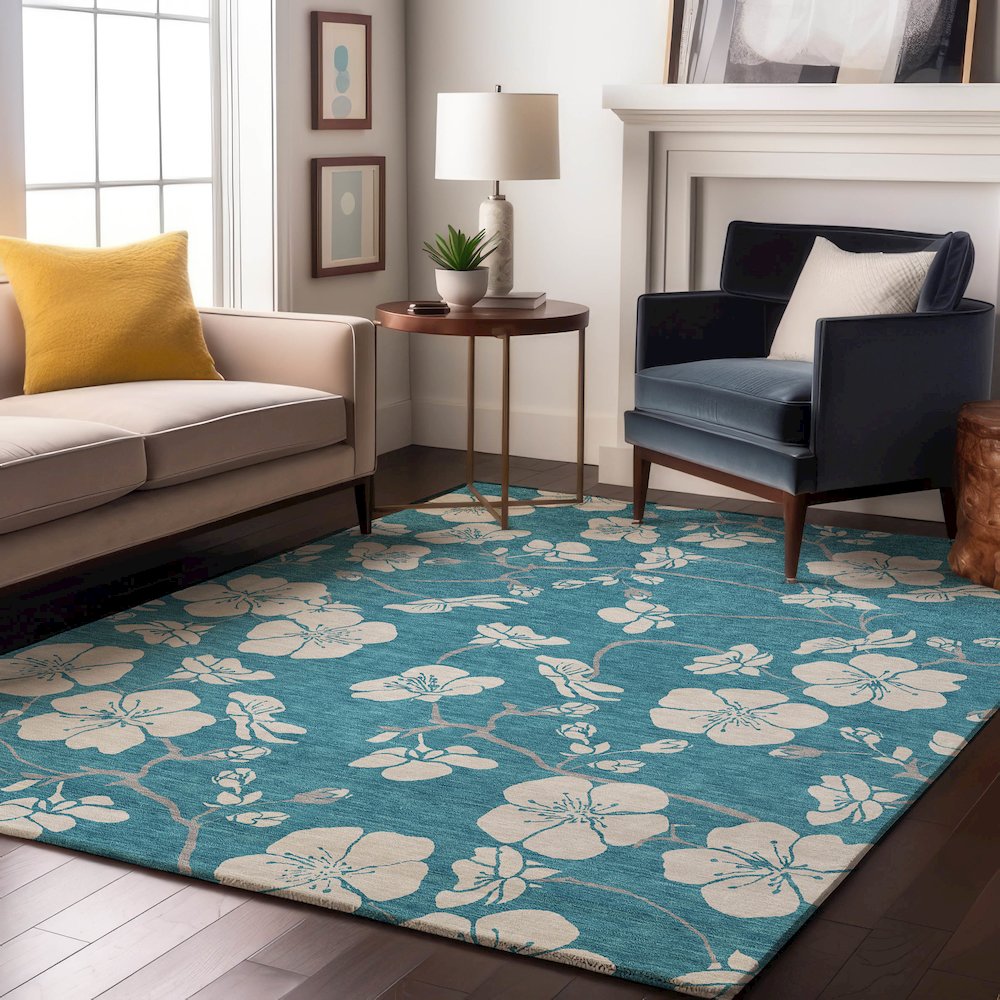 Premium Machine Washable Mayfield AMF1032 Turquoise 8' x 10' Rug. Picture 5