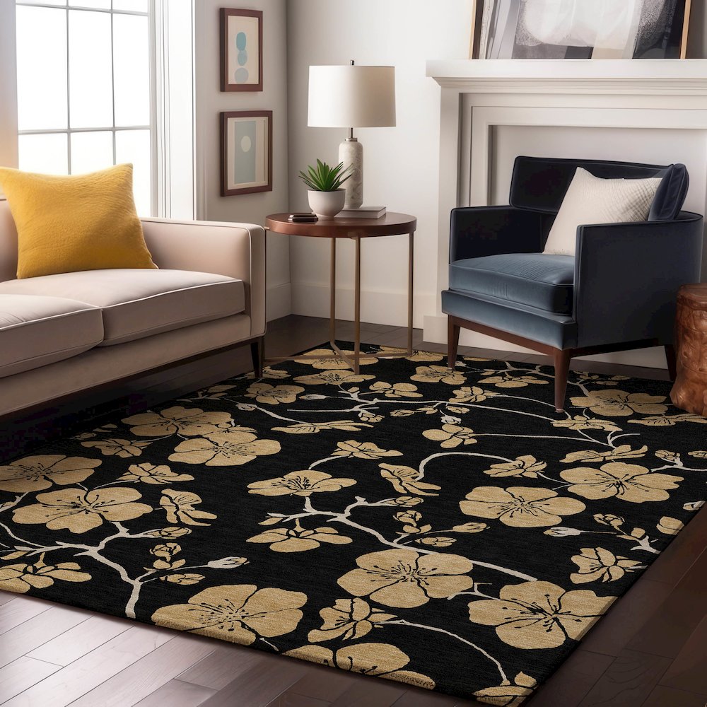 Premium Machine Washable Mayfield AMF1034 Black 8' x 10' Rug. Picture 5