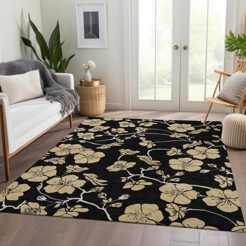 Premium Machine Washable Mayfield AMF1034 Black 8' x 10' Rug. Picture 6