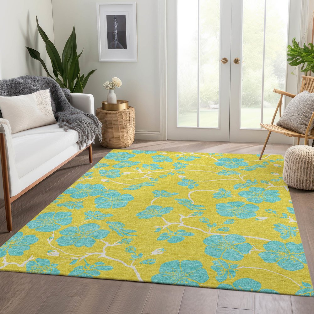 Premium Machine Washable Mayfield AMF1034 Yellow 8' x 10' Rug. Picture 6