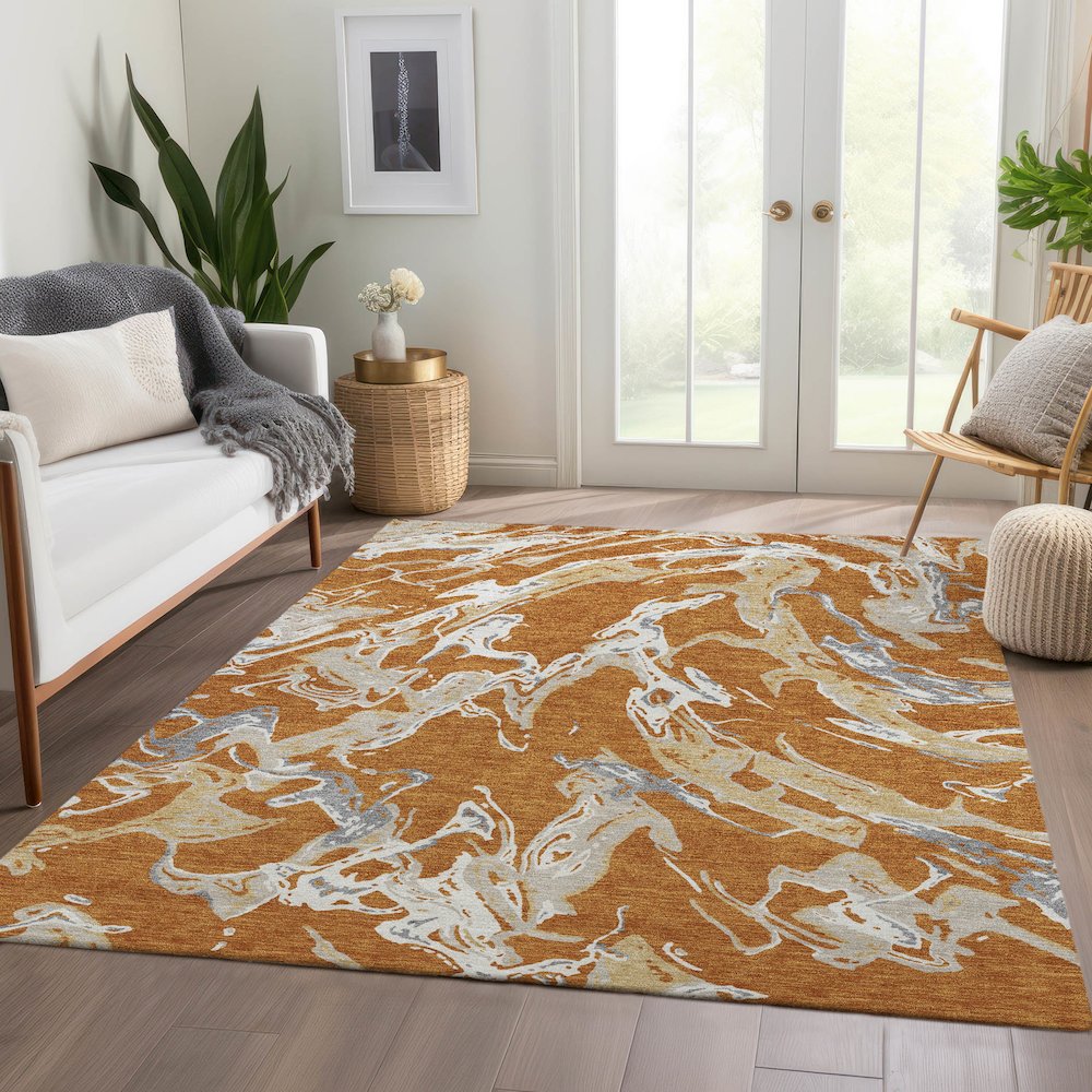 Premium Machine Washable Mayfield AMF1035 Copper 8' x 10' Rug. Picture 6
