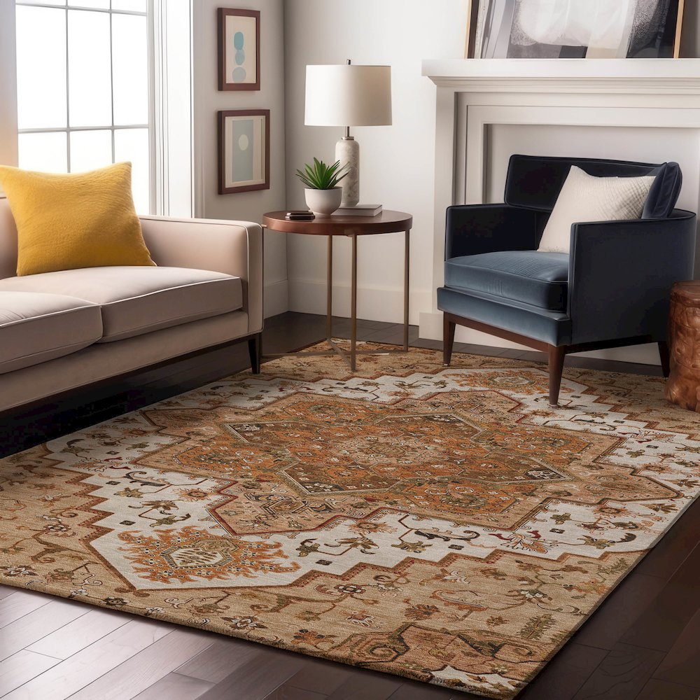Premium Machine Washable Mayfield AMF1036 Terracotta 8' x 10' Rug. Picture 5