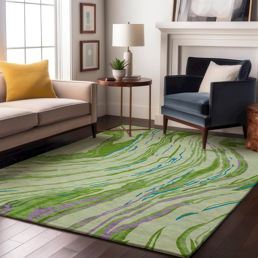 Premium Machine Washable Mayfield AMF1037 Green 8' x 10' Rug. Picture 5