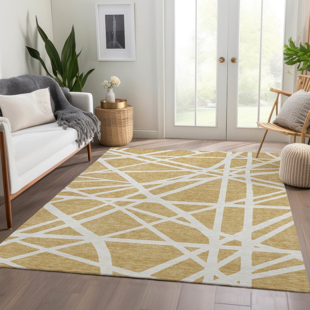 Premium Machine Washable Mayfield AMF1040 Gold 8' x 10' Rug. Picture 6