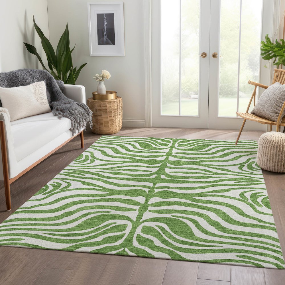 Premium Machine Washable Mayfield AMF1042 Green 8' x 10' Rug. Picture 6