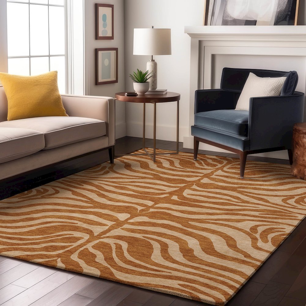 Premium Machine Washable Mayfield AMF1042 Paprika 8' x 10' Rug. Picture 5