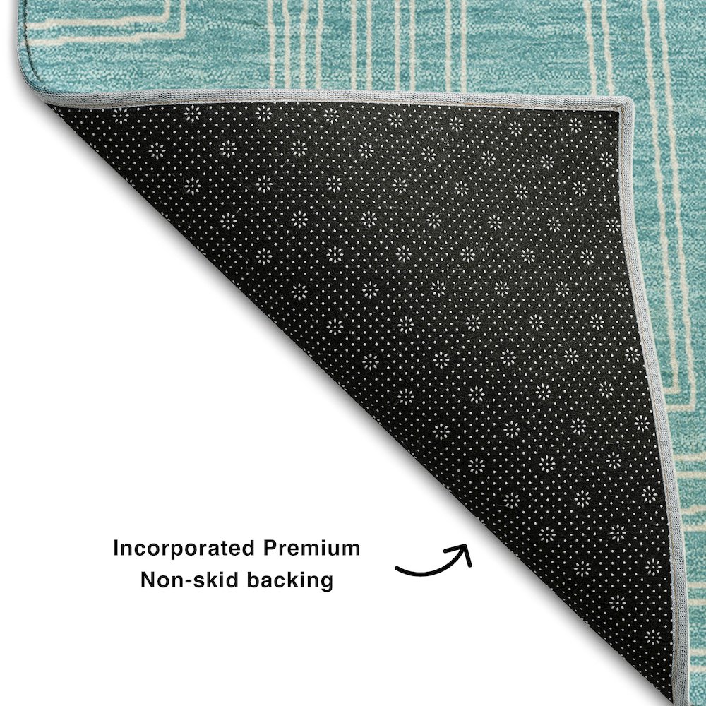 Premium Machine Washable Mayfield AMF1045 Turquoise 3' x 5' Rug. Picture 2
