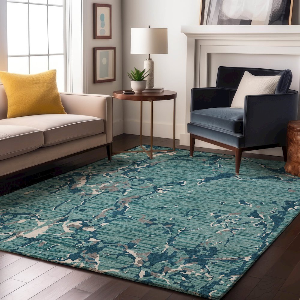Premium Machine Washable Mayfield AMF1046 Teal 8' x 10' Rug. Picture 5