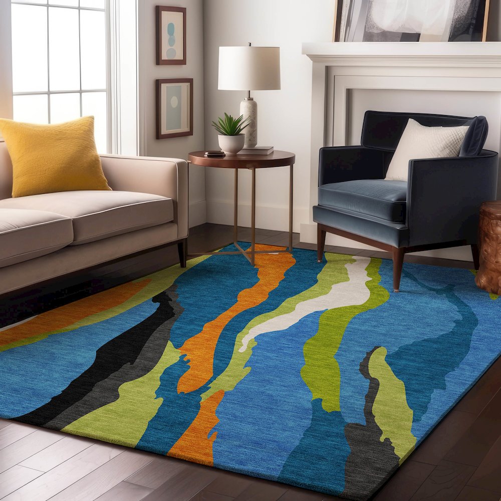 Premium Machine Washable Mayfield AMF1047 Denim 8' x 10' Rug. Picture 5