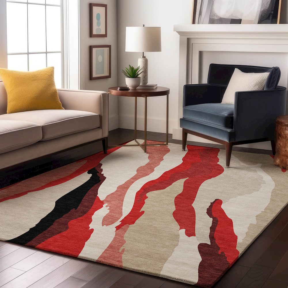 Premium Machine Washable Mayfield AMF1047 Red 8' x 10' Rug. Picture 5