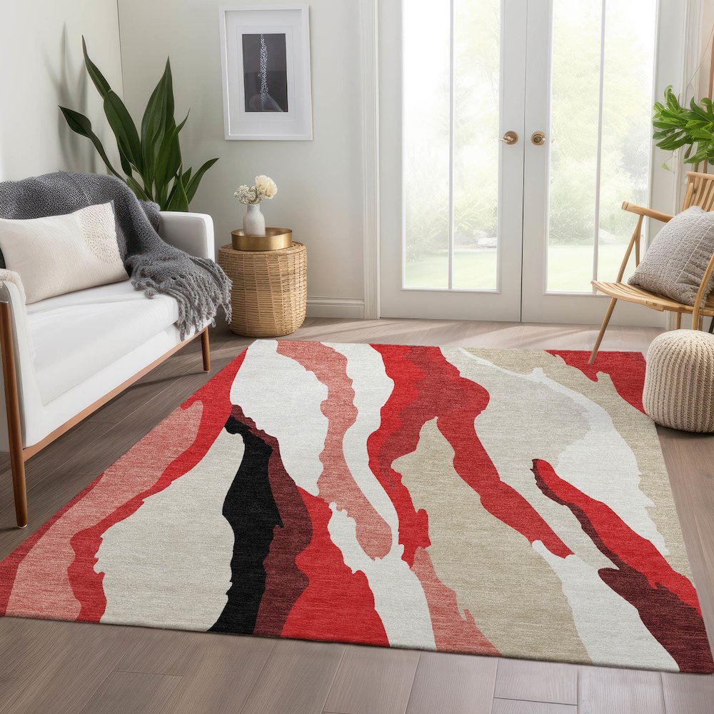 Premium Machine Washable Mayfield AMF1047 Red 8' x 10' Rug. Picture 6