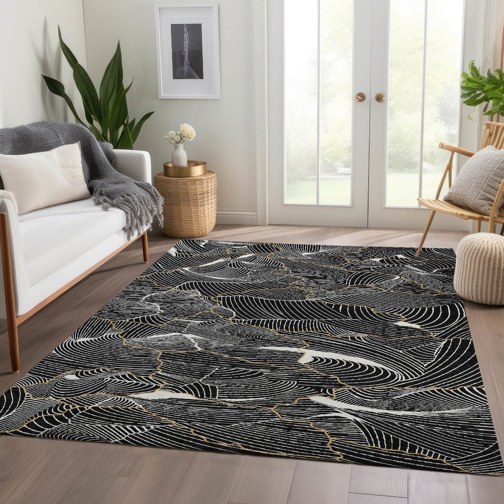Premium Machine Washable Mayfield AMF1048 Black 8' x 10' Rug. Picture 6