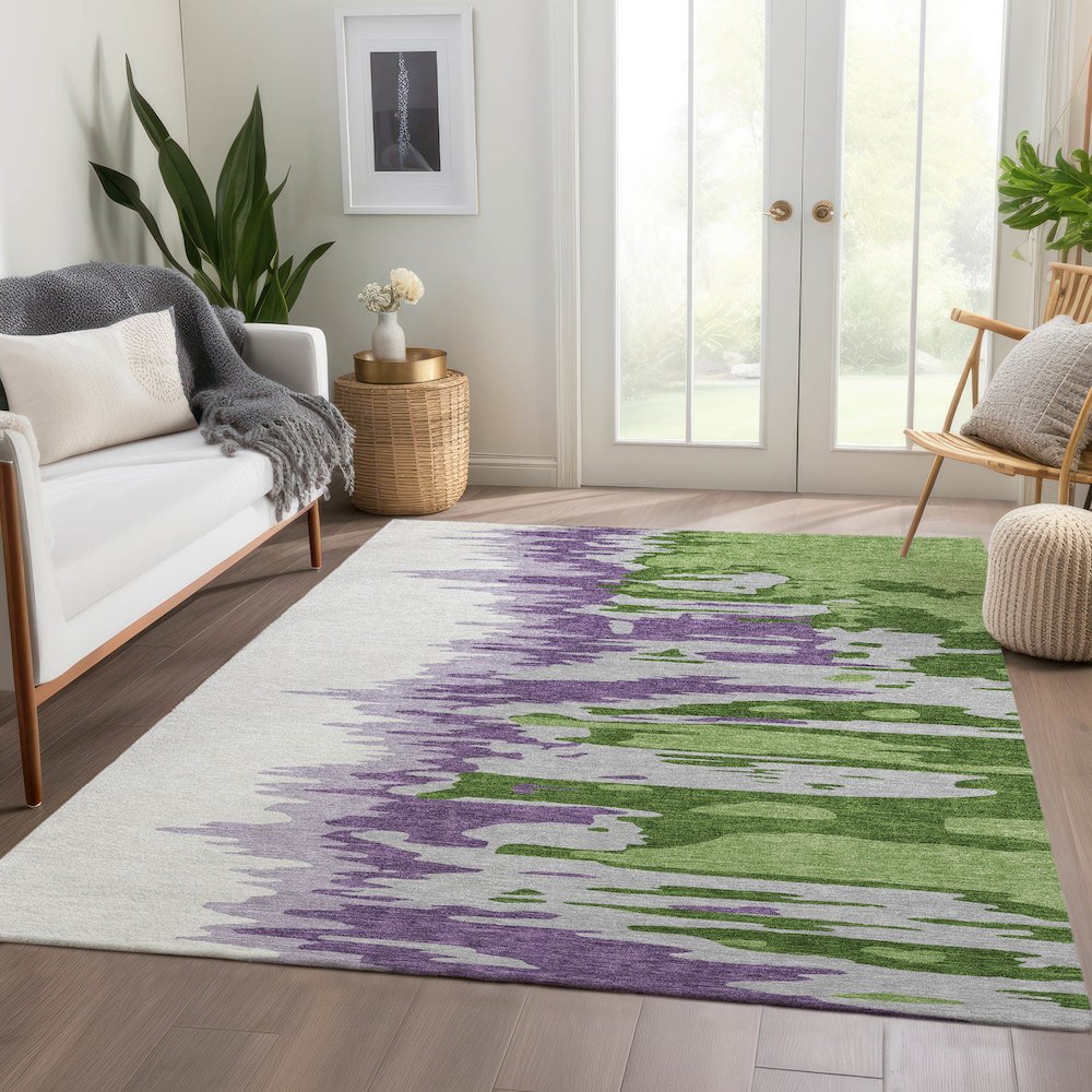 Premium Machine Washable Mayfield AMF1050 Green 8' x 10' Rug. Picture 6