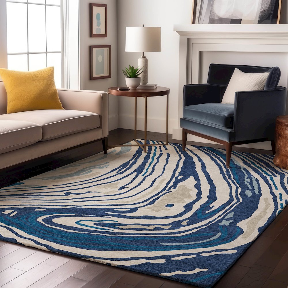 Premium Machine Washable Mayfield AMF1051 Navy 8' x 10' Rug. Picture 5