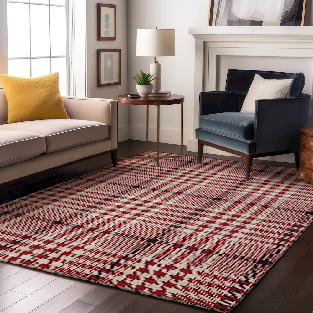 Premium Machine Washable Mayfield AMF1054 Red 8' x 10' Rug. Picture 5