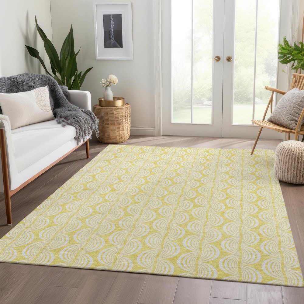 Premium Machine Washable Mayfield AMF1056 Yellow 8' x 10' Rug. Picture 6