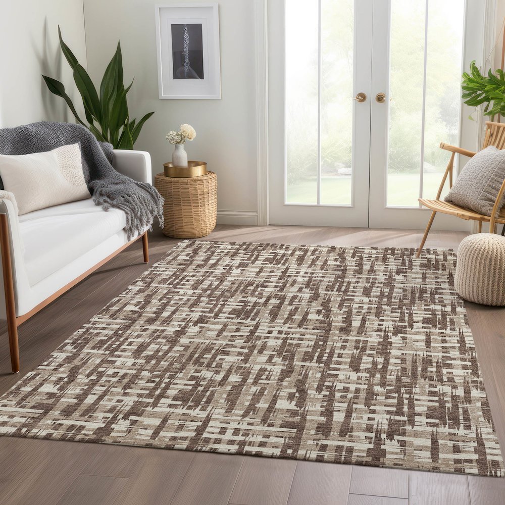 Premium Machine Washable Mayfield AMF1059 Brown 8' x 10' Rug. Picture 6