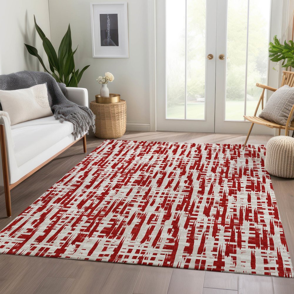 Premium Machine Washable Mayfield AMF1059 Red 8' x 10' Rug. Picture 6