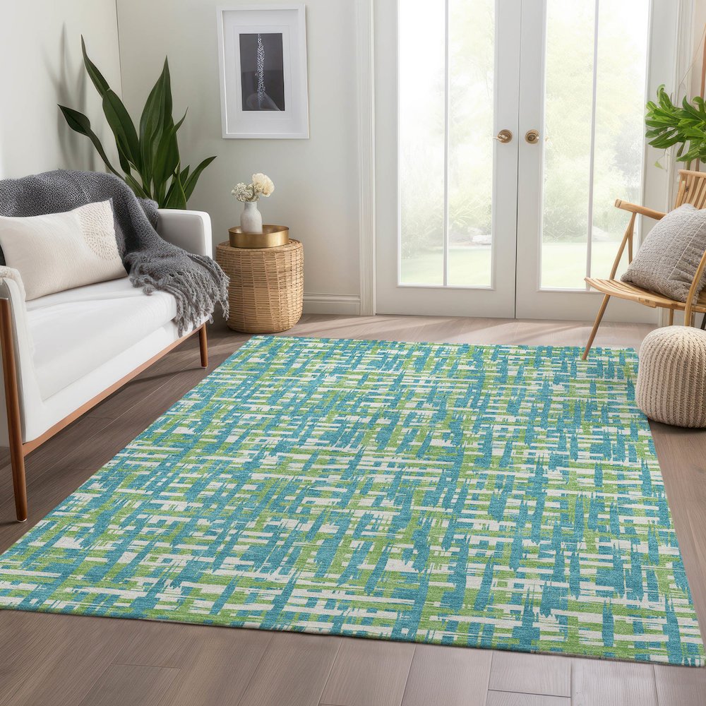 Premium Machine Washable Mayfield AMF1060 Turquoise 8' x 10' Rug. Picture 6