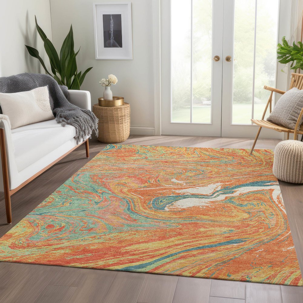Premium Machine Washable Mayfield AMF1061 Orange 8' x 10' Rug. Picture 6