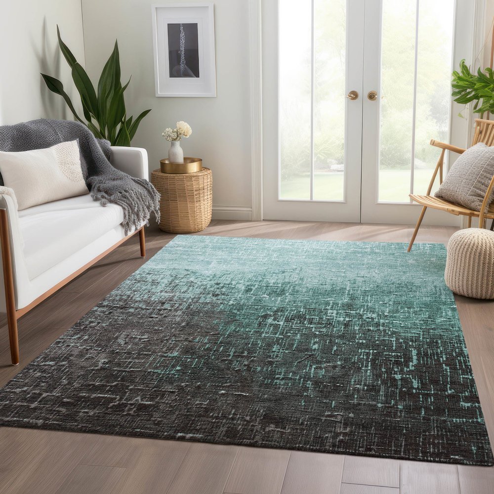 Premium Machine Washable Mayfield AMF1066 Teal 8' x 10' Rug. Picture 6