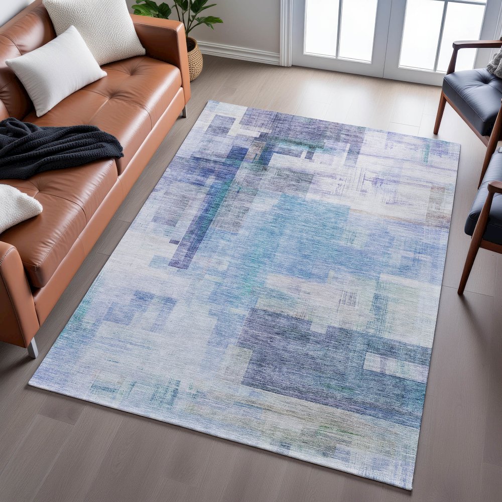 Premium Machine Washable Mayfield AMF1067 Blue 8' x 10' Rug. Picture 6