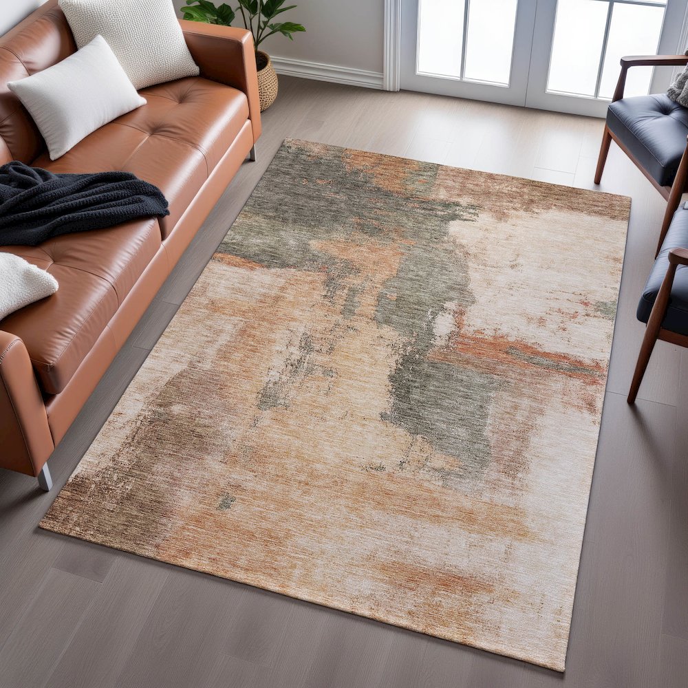 Premium Machine Washable Mayfield AMF1068 Terracotta 8' x 10' Rug. Picture 6