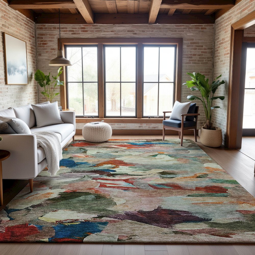 Premium Machine Washable Mayfield AMF1075 Green 8' x 10' Rug. Picture 5