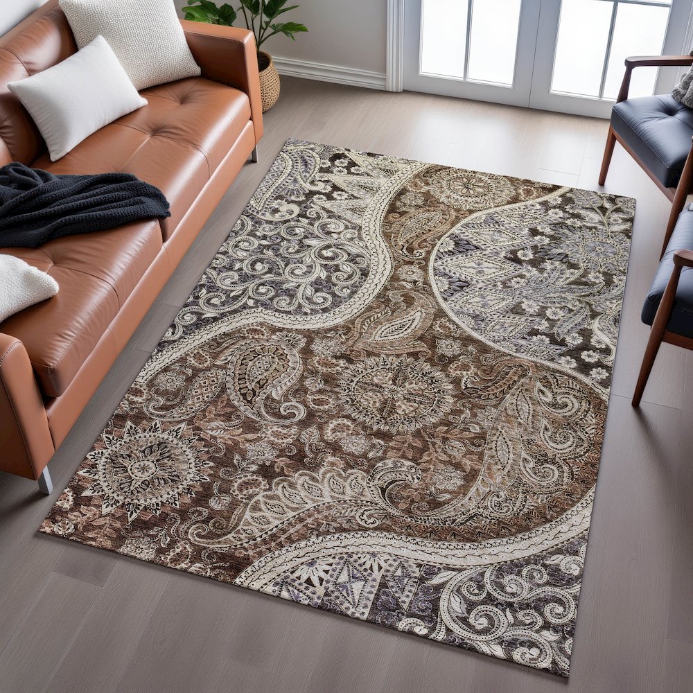 Premium Machine Washable Mayfield AMF1078 Brown 8' x 10' Rug. Picture 6