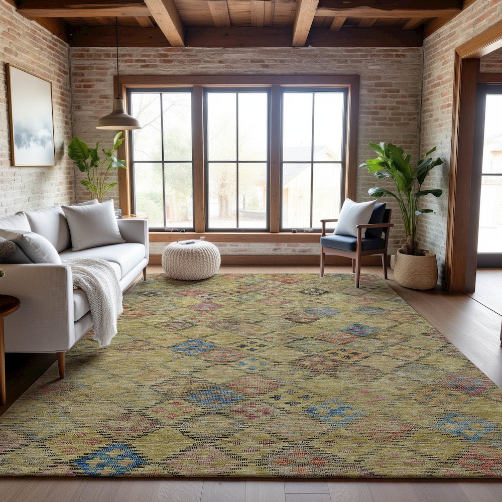 Premium Machine Washable Mayfield AMF1081 Gold 8' x 10' Rug. Picture 5