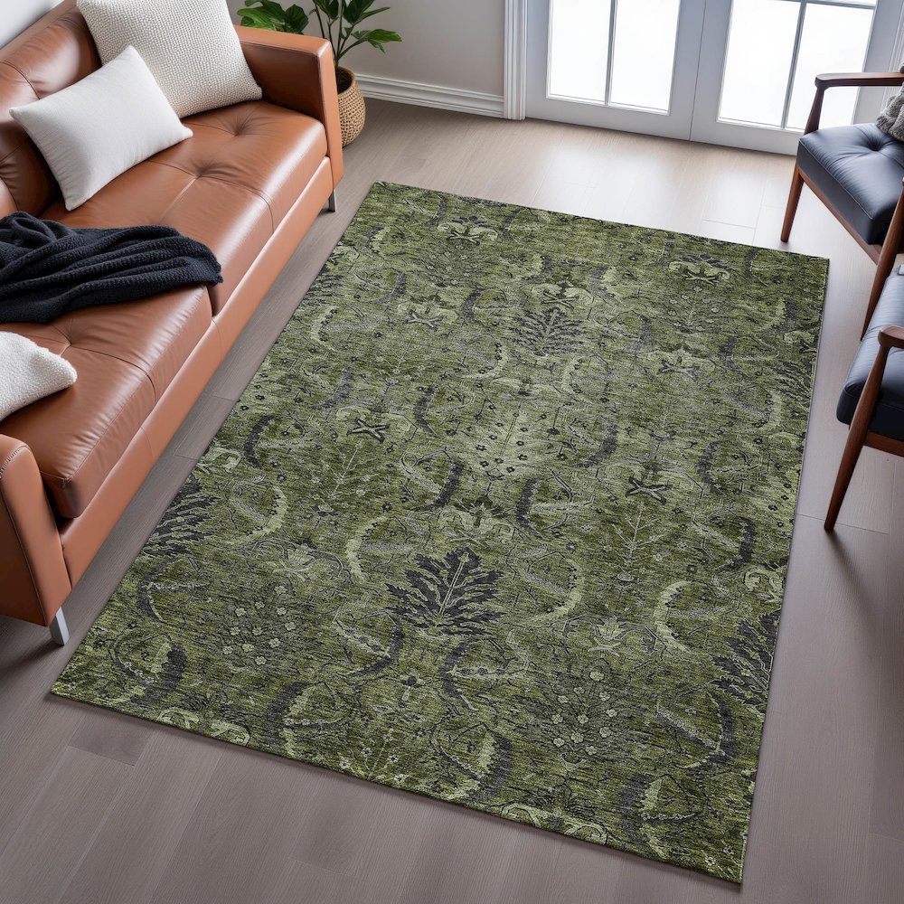 Premium Machine Washable Mayfield AMF1082 Olive 8' x 10' Rug. Picture 6
