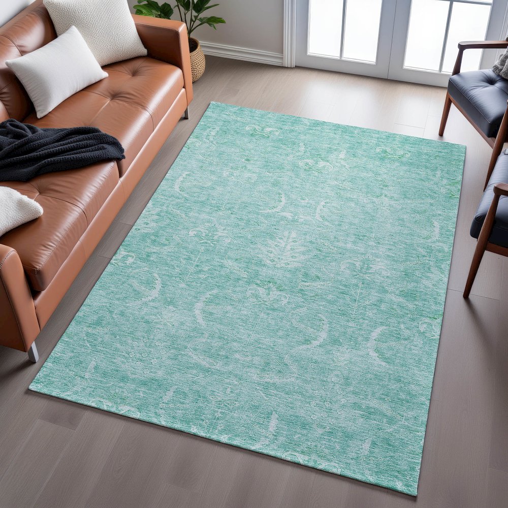 Premium Machine Washable Mayfield AMF1083 Aqua 8' x 10' Rug. Picture 6