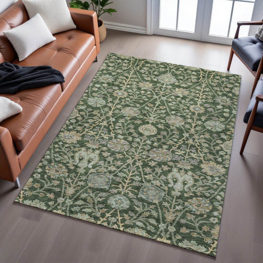 Premium Machine Washable Mayfield AMF1087 Green 8' x 10' Rug. Picture 6
