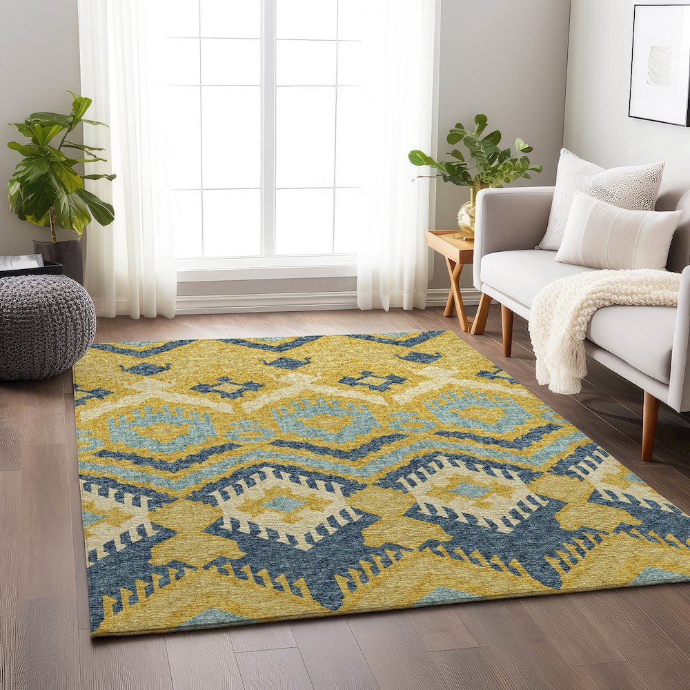 Premium Machine Washable Mayfield  Yellow 8' x 10' Rug. Picture 5