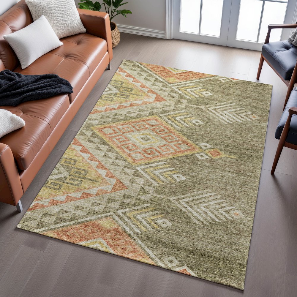 Premium Machine Washable Mayfield AMF1091 Green 8' x 10' Rug. Picture 6